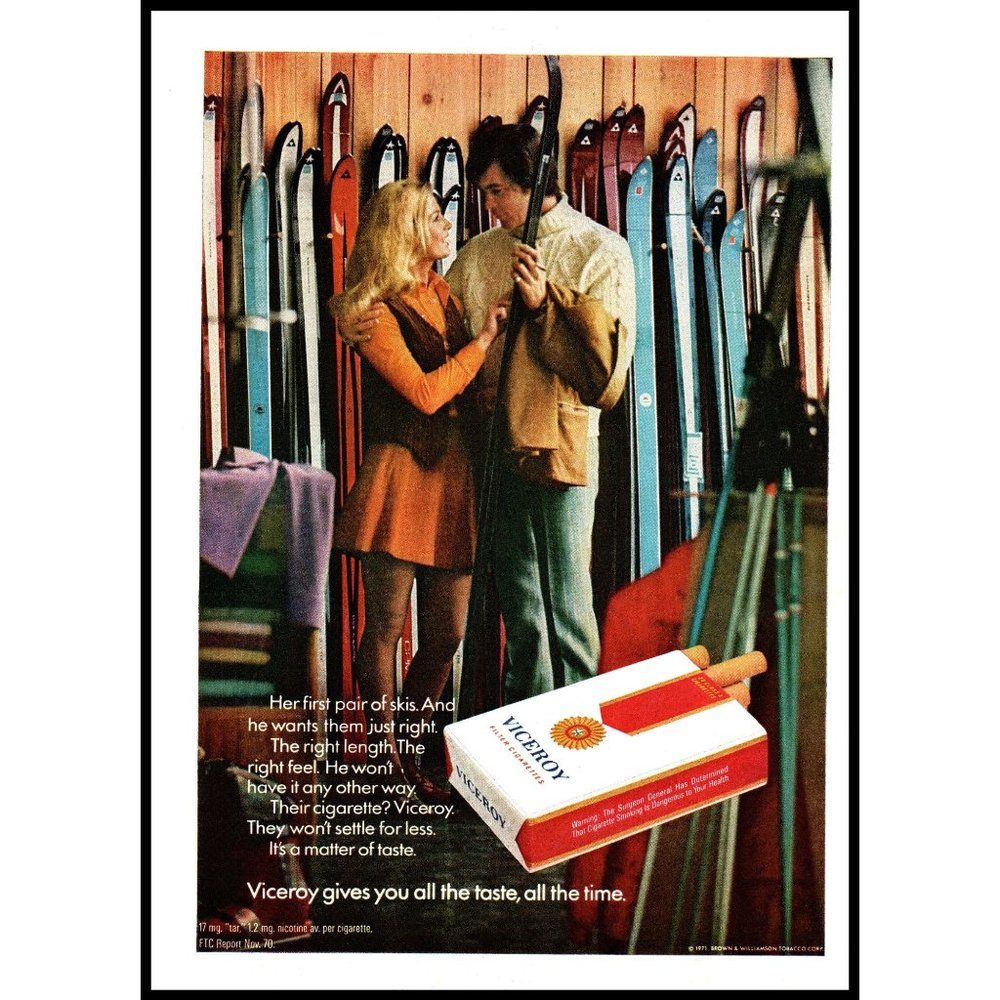 1971 Viceroy Cigarettes Vintage Print Ad Blonde Short Dress Ski Shop Head Photo